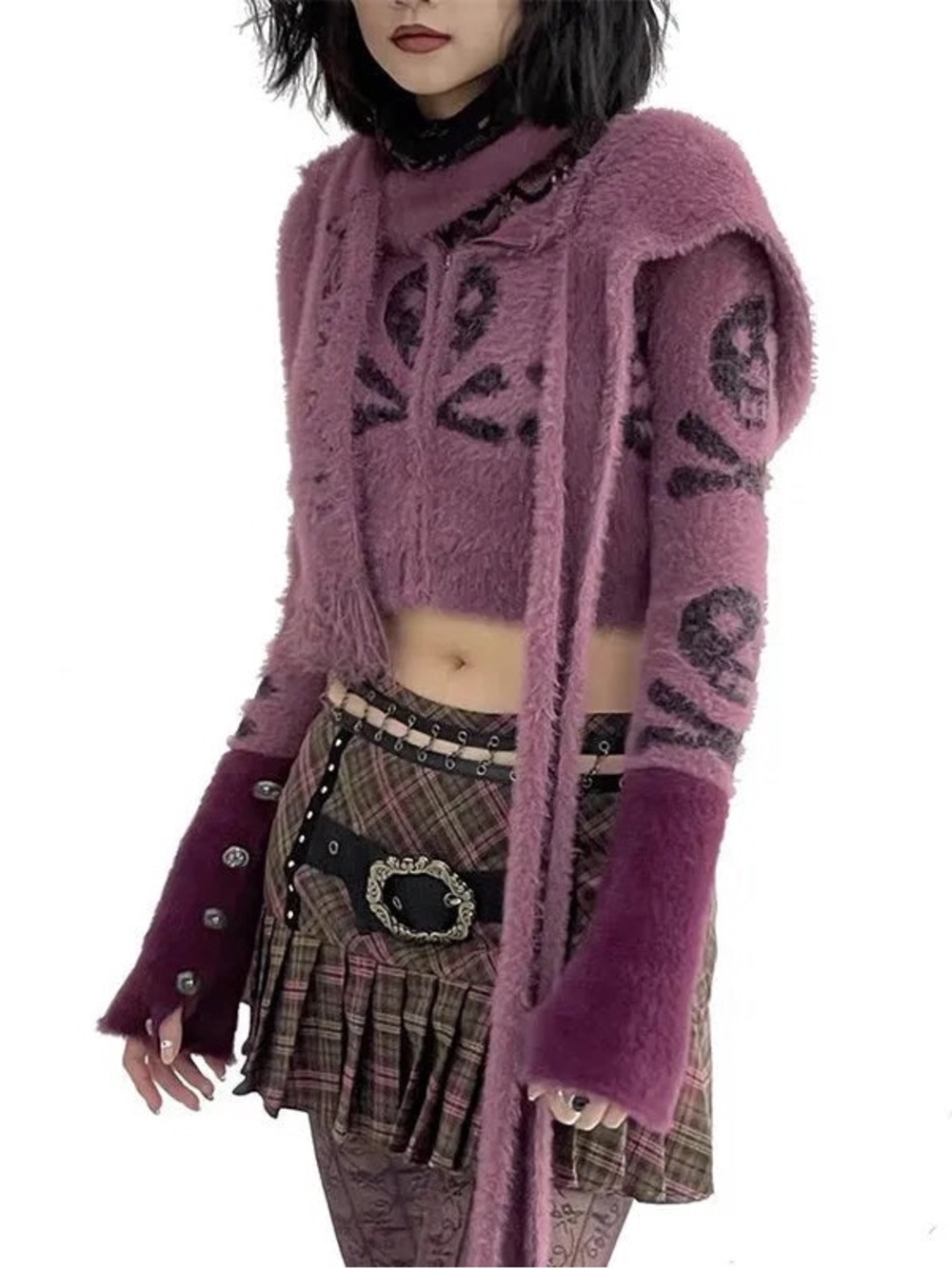 Cropped Knitted Skull Sweater
